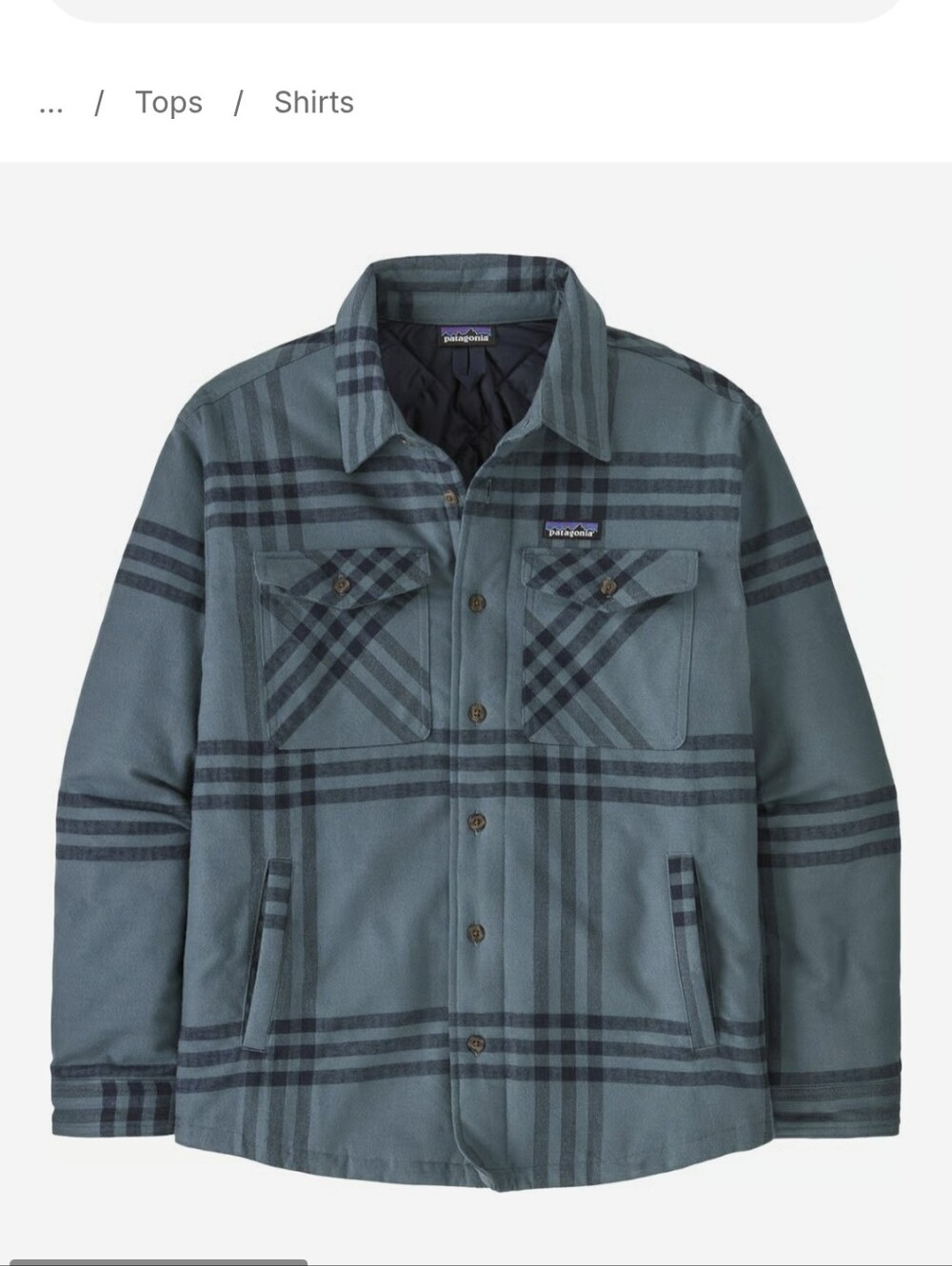 Patagonia Plaid Insulated Fjord Flannel Shirt Jacket Sz.L Blue